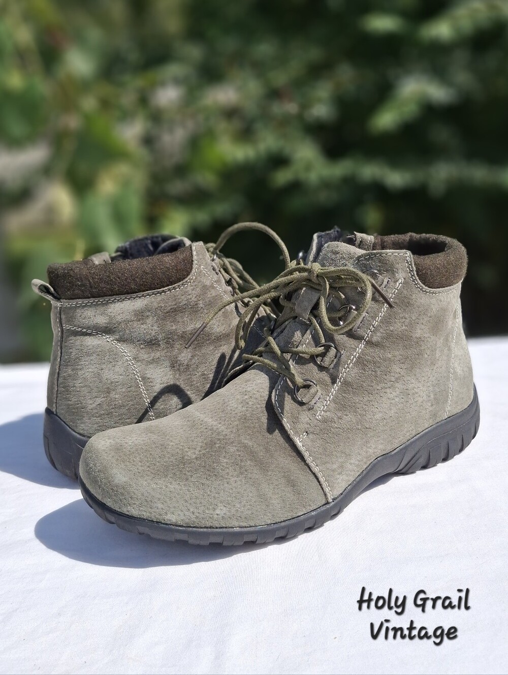 Propet Women's Delany Sage Green Suede Lace-Up Side Zip Gorpcore Ankle Boots 7.5